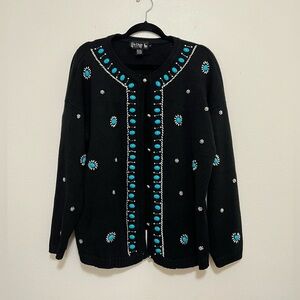 Vintage Il chois turquoise beaded cardigan